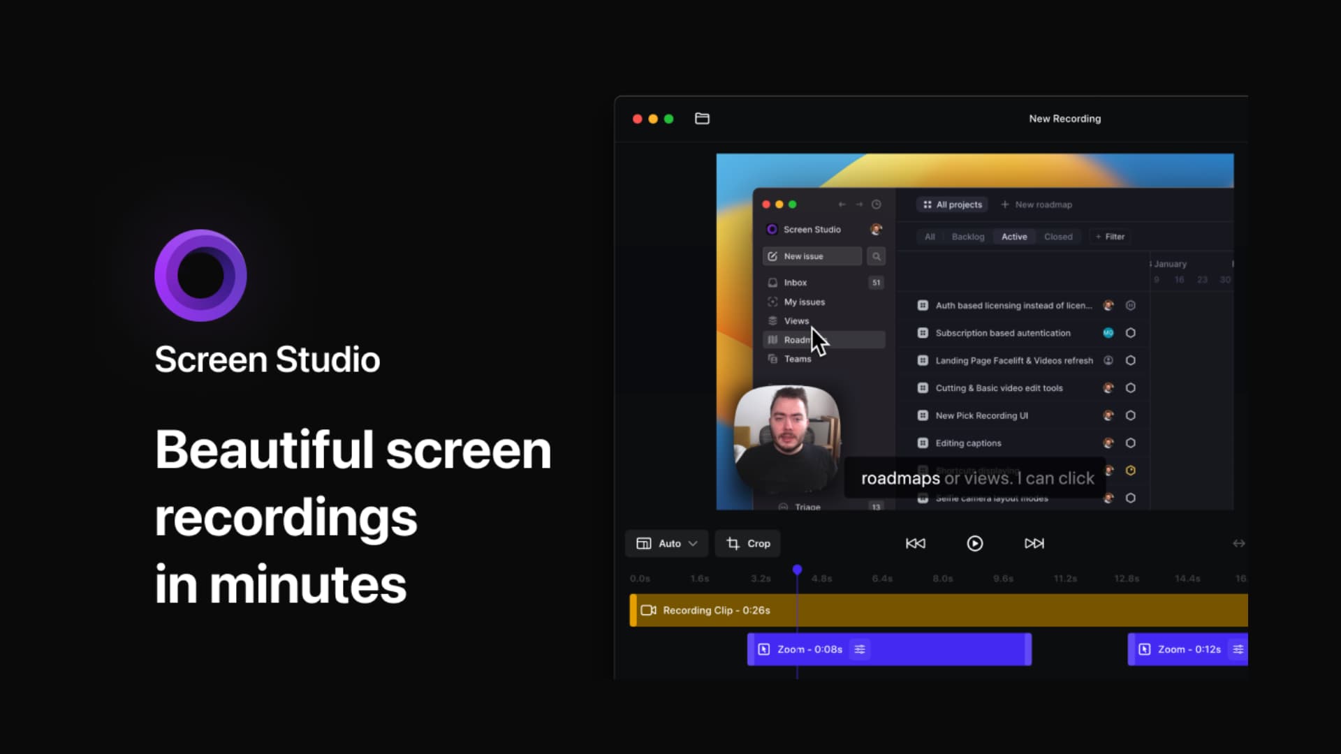 Screenstudio interface running on Macfleet.cloud